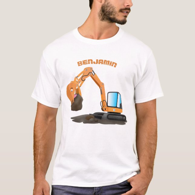 Camiseta Escavadeira laranja fofa desenho animado (Frente)