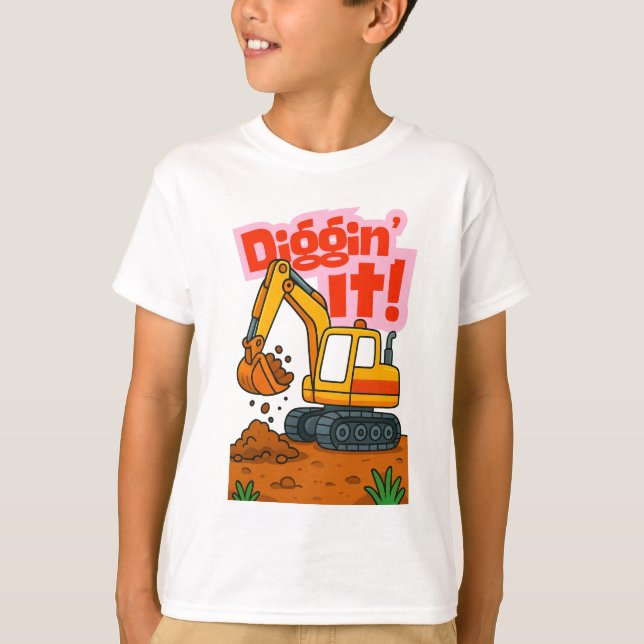 Camiseta Escavador Bonito Crianças T-Shirt - "Diggin' It!" (Frente)