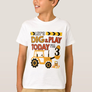 Camiseta Escavador de aniversário de 3 anos de Construçã