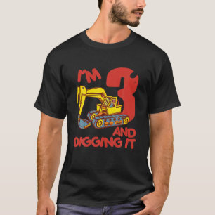 Camiseta Escavator Truck 3 anos Digger I'm 3 and Diggi
