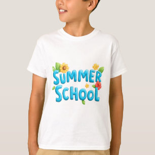 Camiseta Escola de Verão - Texto escolar de Verão com flore