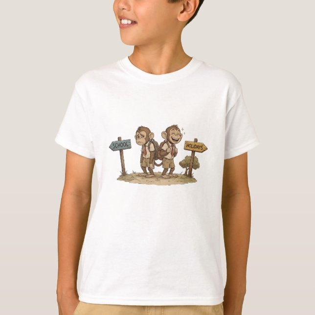 Camiseta Escola Divertida vs Macacos de Férias Fofos Volta  (Frente)