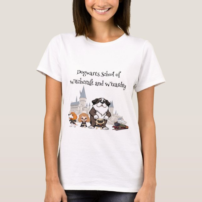 Camiseta Escola Dogwarts de Bruxaria e Bruxaria (Frente)
