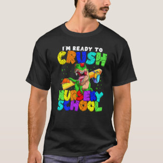 Camiseta Escola Maternal Pronta Para Esmagar Rex Dinossauro