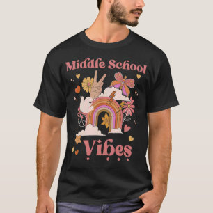 Camiseta Escola Média Vibes Groovy Retro Girl Boho Rainbow