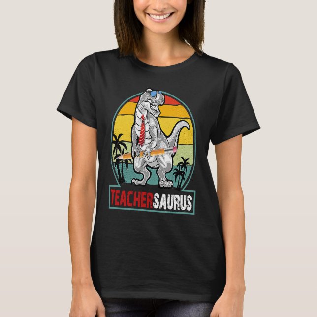 Camiseta Escola Teachersaurus Rex Professora Saurus Dinosau (Frente)