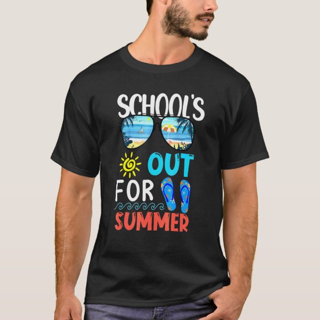 Camiseta Escolas para os óculos de sol de verão chinelos be (Frente)