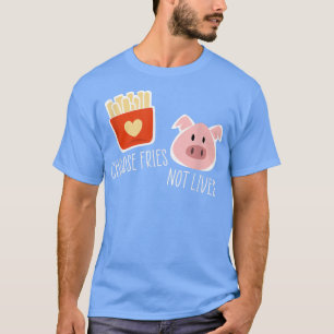 Camiseta Escolha Fries Not Live Vegan Vegetarian Funny Pig