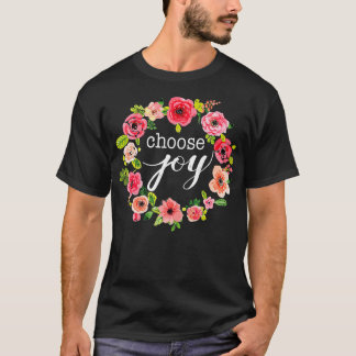 Camiseta Escolha Joy Inspirational Quote Boho Floral Wreath