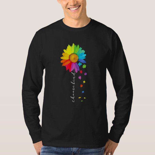 Camiseta Escolha Kind Rainbow Sunflower Warrior Autism Auti (Frente)