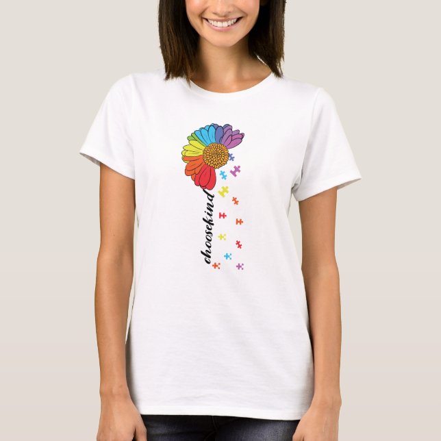 Camiseta Escolha o tipo Autismo Sensibilização Flor (Frente)