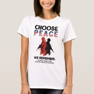 Camiseta Escolha Paz lembramos 2 Tiroteio de Soldado DC