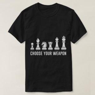 Camiseta Escolha Seu Arma Design de Xadrez Divertido