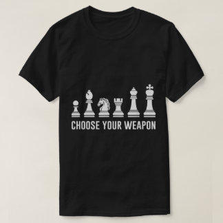Camiseta Escolha Seu Arma Design de Xadrez Divertido
