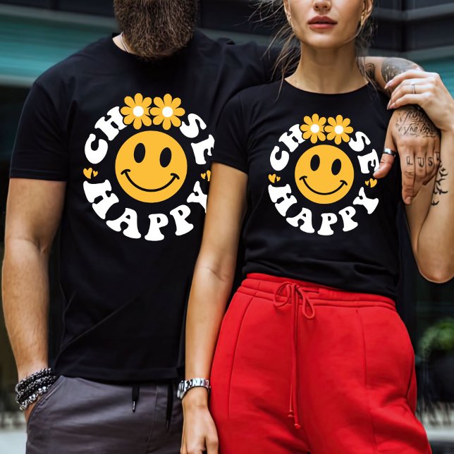 Camiseta Escolher T-Shirt Feliz, Unisex de Trendência (Criador carregado)