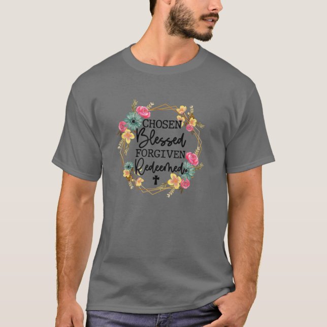 Camiseta Escolhida abençoada e perdoada Páscoa cristã resga (Frente)