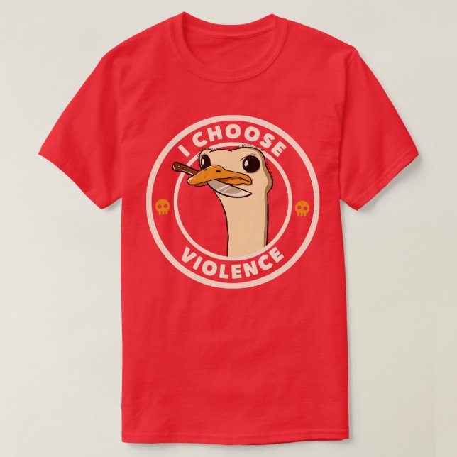 Camiseta Escolho Violência Engraçado Emu por Tobe Fonseca (Frente do Design)