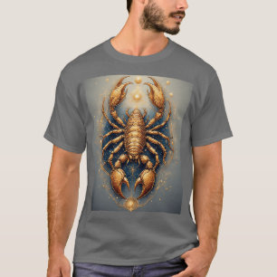 Camiseta Escorpião sobre um Mandala Astral Dourado Detalhad