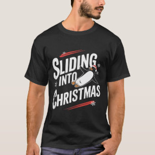 Camiseta Escorregando no Natal - Engraçado Pinguim no Natal