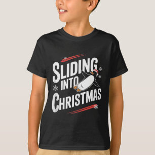 Camiseta Escorregando no Natal - Engraçado Pinguim no Natal