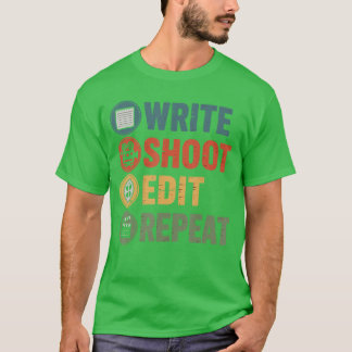 Camiseta Escreva Filme Edite Repita Cineasta Engraçado Dire