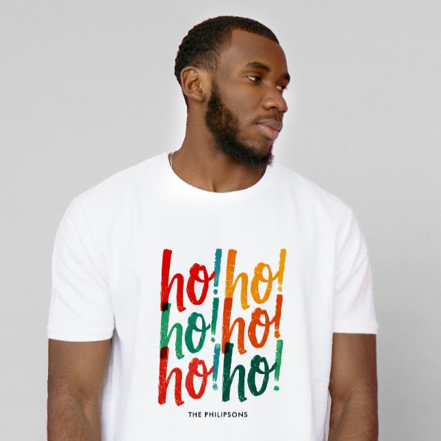 Camiseta Escrita de Pincel Verde Vermelho de Ho Ho Ho (Criador carregado)