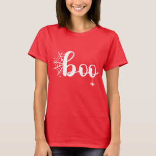 Camiseta Escrito "Boo" bonito de Halloween com aranha e Web