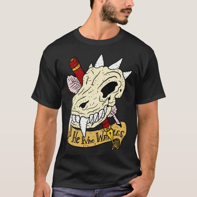 Camiseta Escritor Fantasy Dungeon Keeper Dragon Skull E Can (Frente)