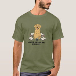 Camiseta Escritor Leitor Golden Retriever Verde Escuro Gráf