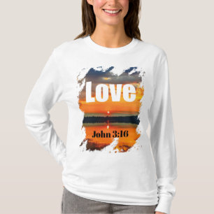 Camiseta Escritura de Amor Pôr do Sol Radiante Sobre a Água