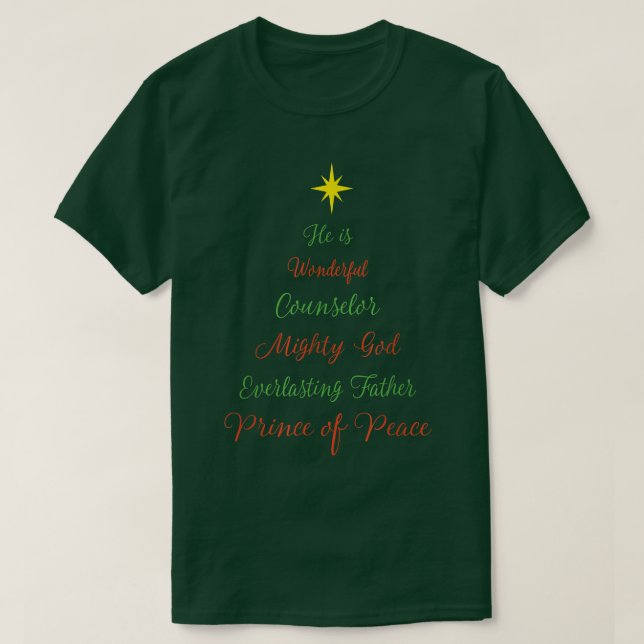 Camiseta Escritura de Árvore de Natal de Jesus Cristão Isai (Frente do Design)