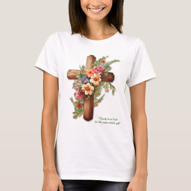 Camiseta Escritura de Bíblia Cruzada de Páscoa Floral Crist (Frente)