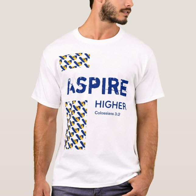 Camiseta Escritura Inspirativa do MAIS ALTO Barbados ASPIRE (Frente)