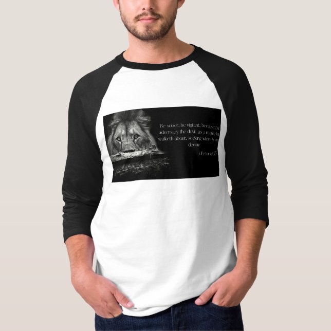 Camiseta Escritura Versa bíblia 1 Peter 5:8 KJV 3/4 Masculi (Frente)