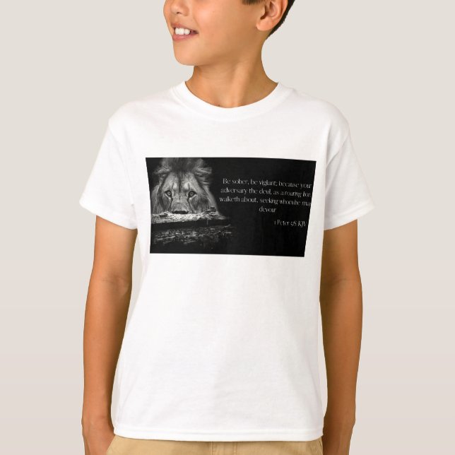 Camiseta Escritura Versa bíblia 1 Peter 5:8 KJV Boy s (Frente)