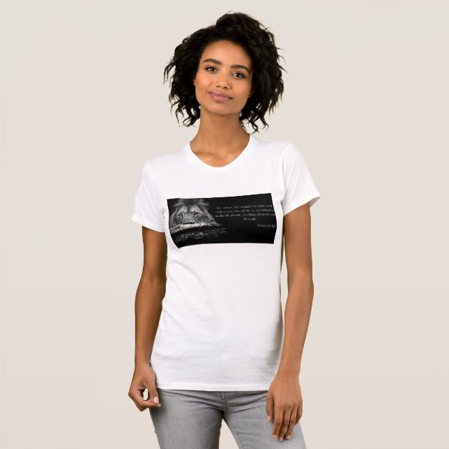 Camiseta Escritura Versa bíblia 1 Peter 5:8 KJV Mulheres (Frente Completa)
