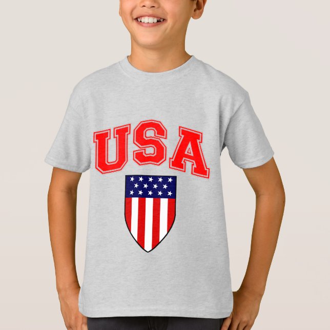 Camiseta Escudo da Bandeira Americana Patriótica dos EUA (Frente)