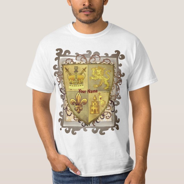Camiseta Escudo de Flor de Lis de Leão sobrenome (Frente)