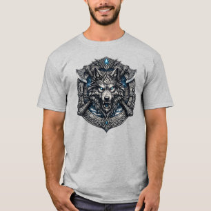 Camiseta Escudo de Lobo Viking Emblema de Fantasia Guerreir