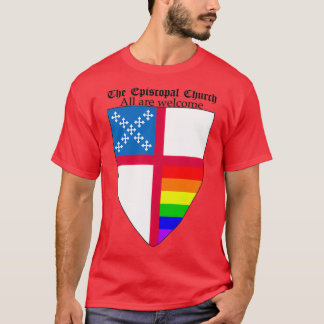 Camiseta Escudo Episcopal da Igreja com Rainbow Pride Horiz