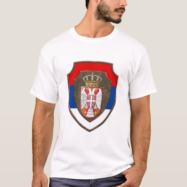Camiseta Escudo medieval sérvio  Brasão de armas da Sérvia  (Frente)