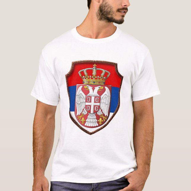 Camiseta Escudo medieval sérvio  Brasão de armas da Sérvia  (Frente)