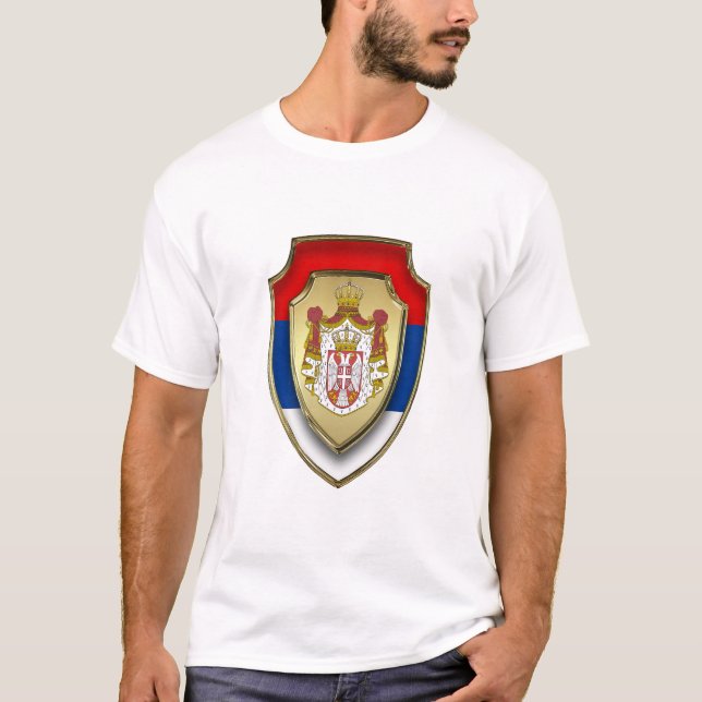 Camiseta Escudo medieval sérvio  Brasão de armas da Sérvia  (Frente)