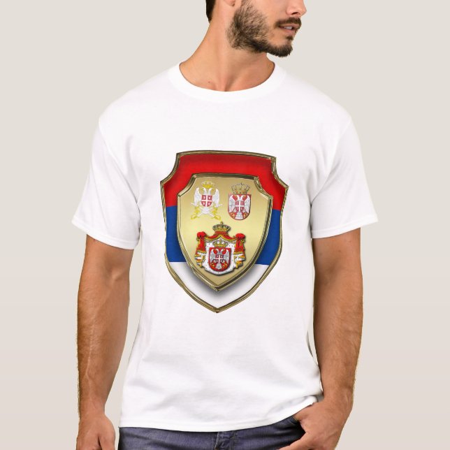 Camiseta Escudo medieval sérvio Sérvia casaco de armas 1 (Frente)