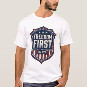 Camiseta Escudo Patriótico Freedom First EUA 1776