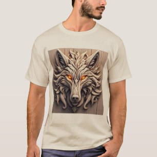 Camiseta Escultura de Arte de Lobo de Madeira com Padrões G