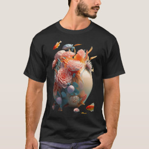 Camiseta Escultura de flores com peixe