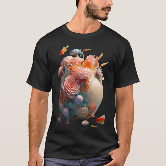 Camiseta Escultura de flores com peixe (Frente)