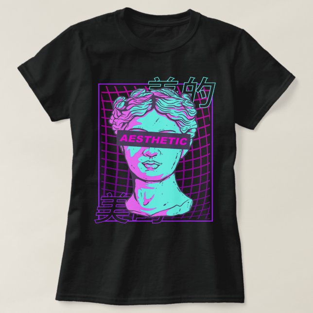 Camiseta Escultura Grega de Busto Japonês Aestética Vaporwa (Frente do Design)