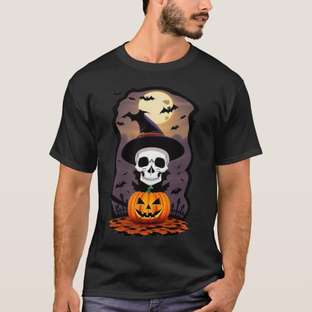 Camiseta escura-do-halloween orang-abóbora-do-hall (Frente)